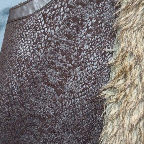 Vintage Havana Vest Womens Medium Vegan Leather Fur Lined Brown Boho‎ Retro - Picture 8 of 10